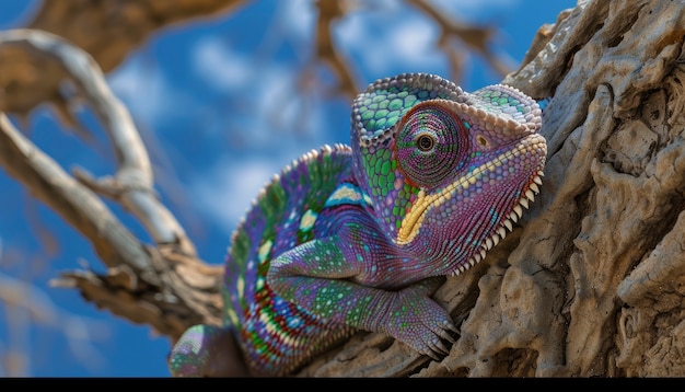 Free photo close up chameleon in nature