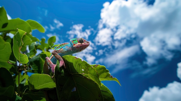 Free Photo close up chameleon in nature