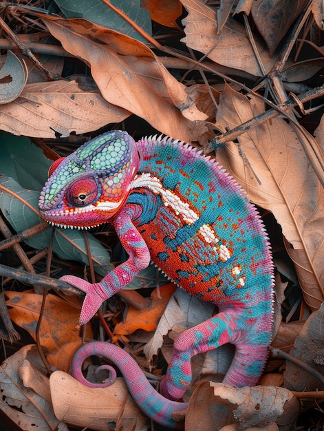 Free photo close up chameleon in nature