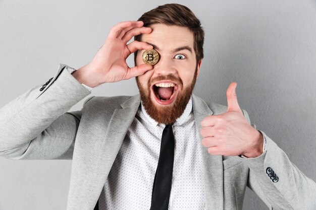 Close up of a cheery businessman dressed in suit