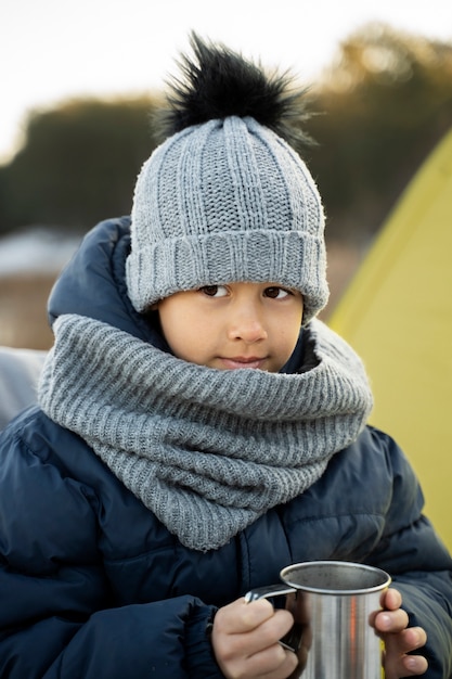 Free Photo close up on child in camping with his parents