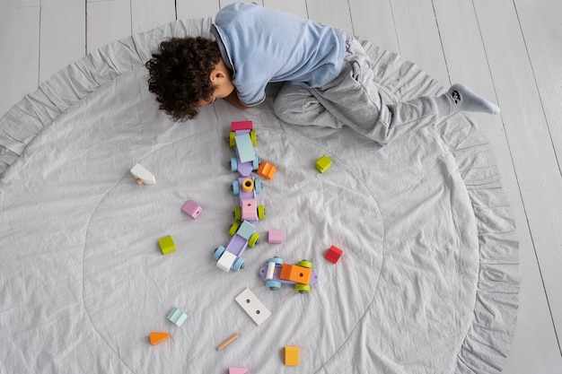 Close up on child enjoying didactic game