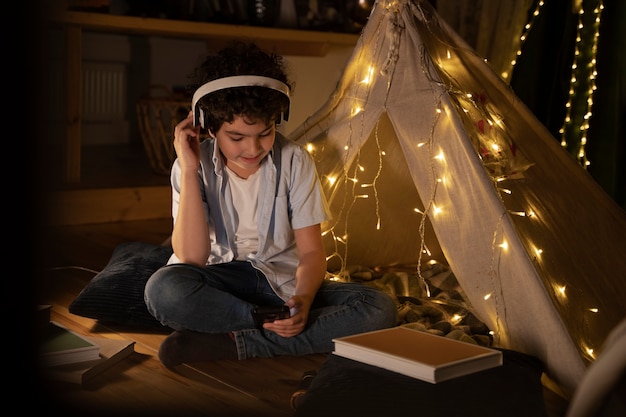 Free photo close up on child having fun before bed