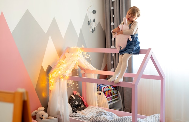 Free Photo close up on child playing in her room