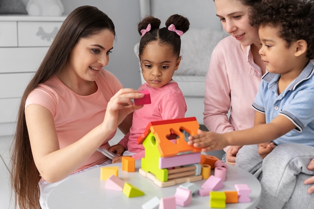 Close up on children enjoying didactic game