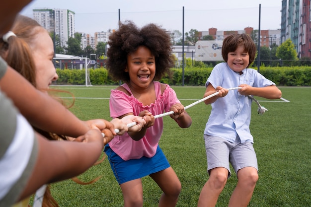 Close up children playing together