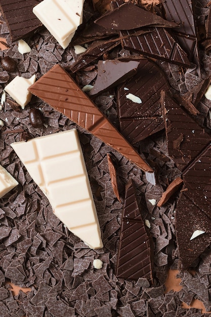 Close-up of chocolate bar pieces