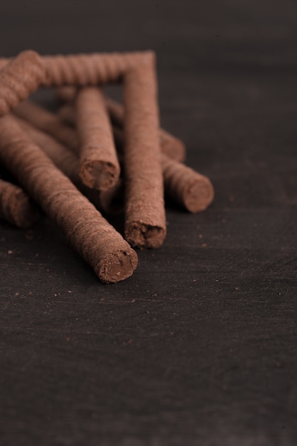 Free photo close-up of chocolate waffle sticks