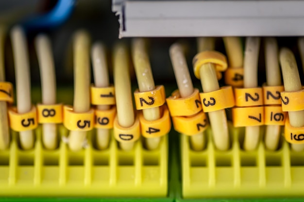 Free photo close up circuit breakers and wire in control panel