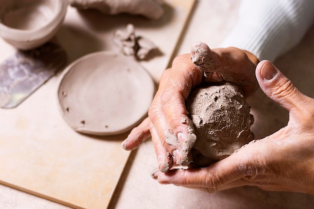 Free photo close-up clay for pottery