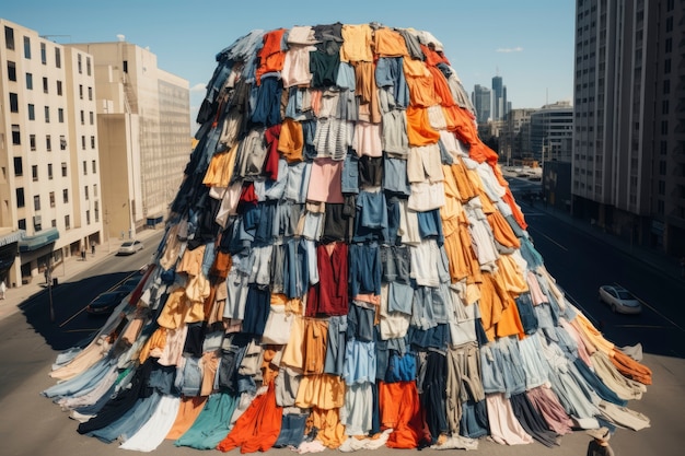 Free photo close up on clothing pile in middle of city