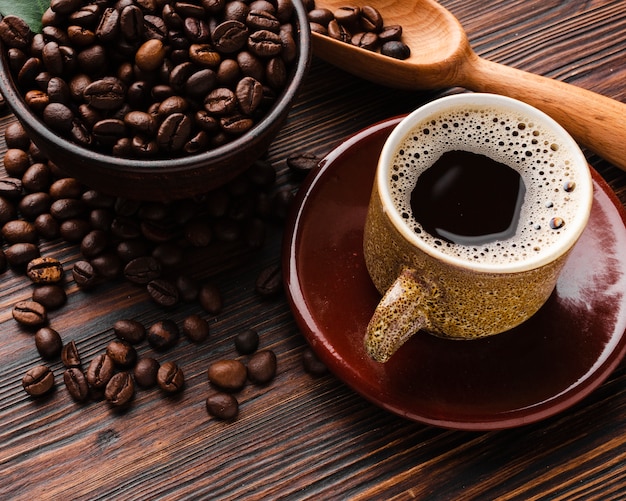 Close-up coffee cup on the table