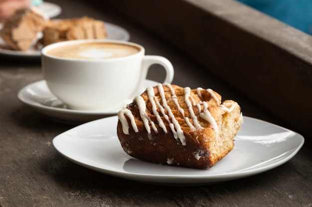 Close-up of coffee and dessert