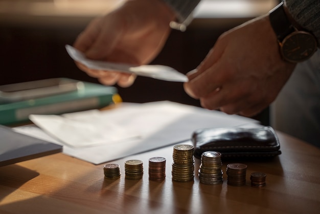 Free Photo close up on coins saved for energy crisis expenses