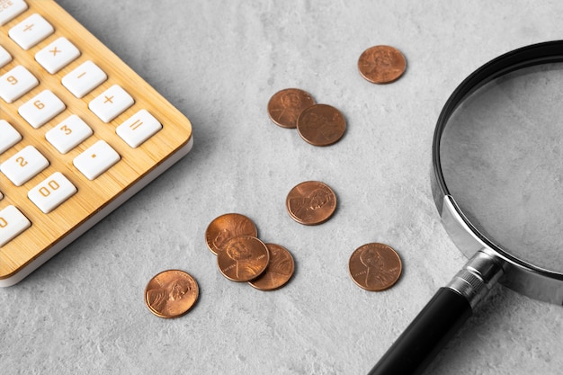 Free photo close up on coins on table