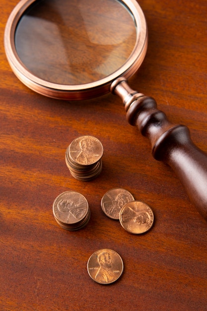 Free Photo close up on coins on table