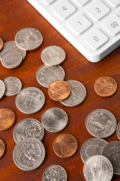 Free photo close up on coins on table