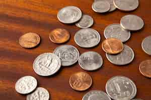 Free photo close up on coins on table