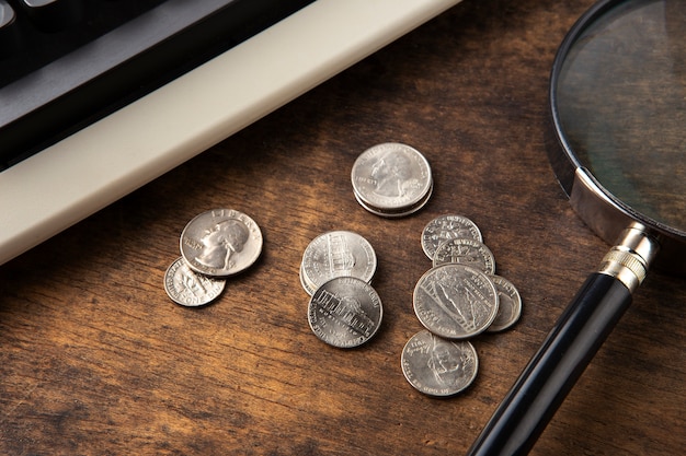 Free photo close up on coins on table