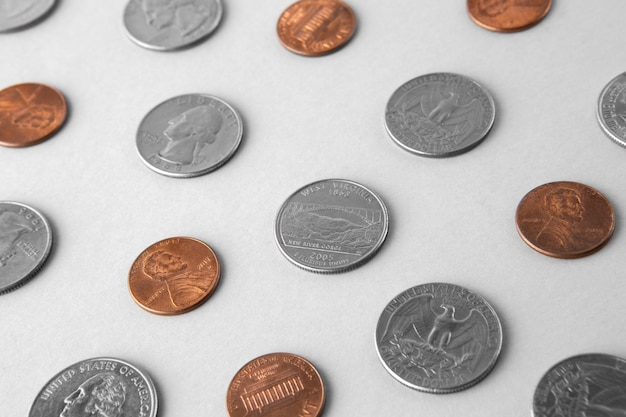 Free photo close up on coins on table