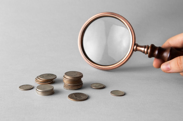 Free photo close up on coins on table