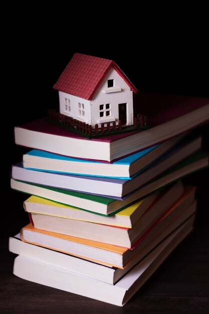 Close up on colorful books pile