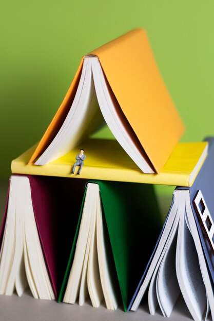 Close up on colorful books pile