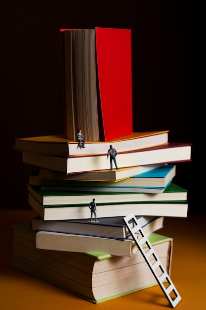 Close up on colorful books pile