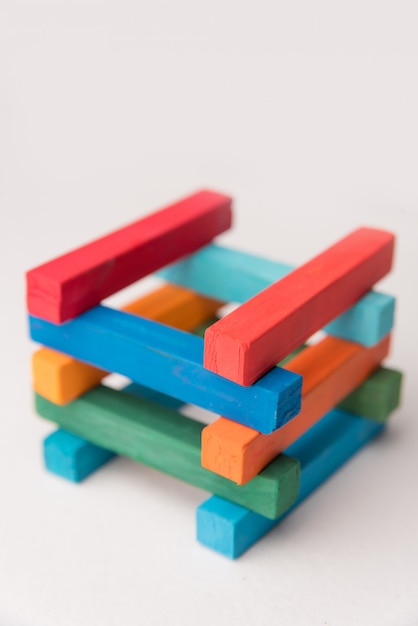 Free Photo close up of colorful chalks tower