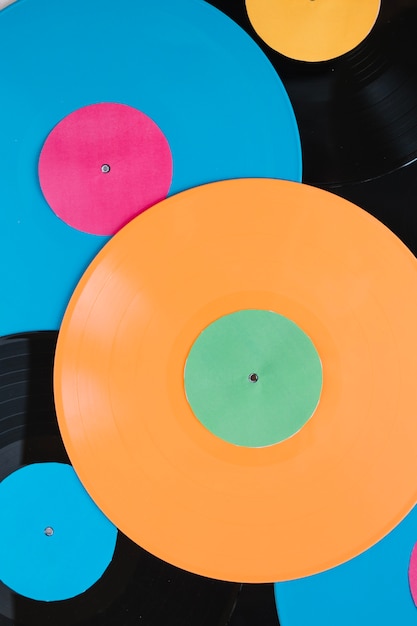 Close-up colorful vinyl discs