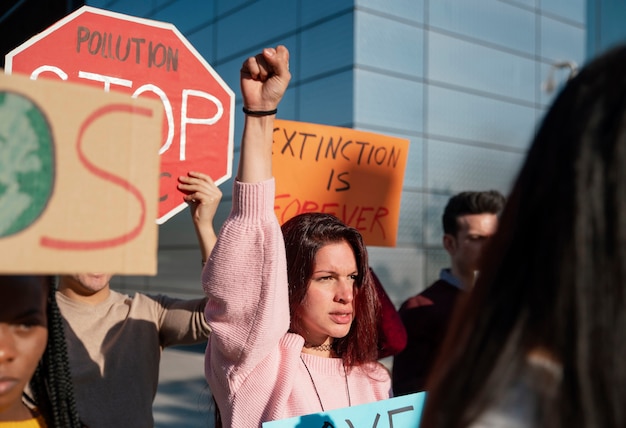 Free photo close up community protesting together