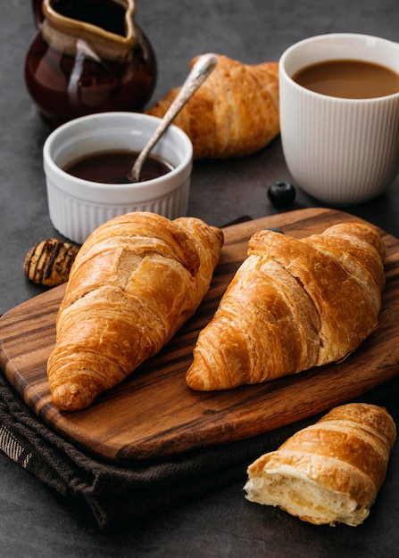 Close-up composition of tasty breakfast goodies