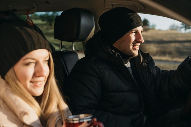 Close-up couple in car