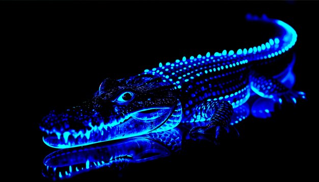 Close up on crocodile in neon light