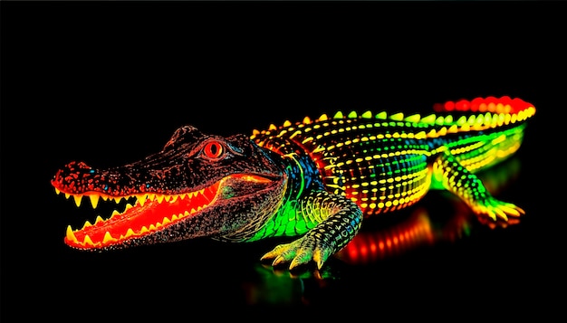 Free Photo close up on crocodile in neon light