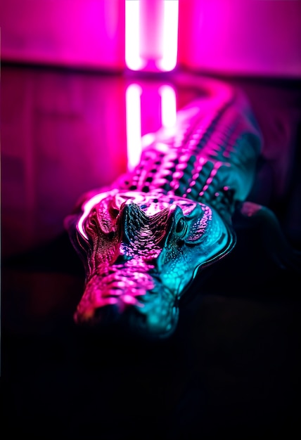 Free Photo close up on crocodile in neon light