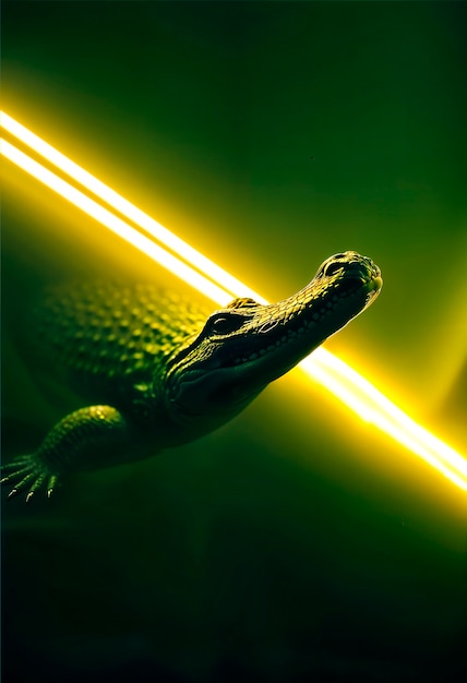 Free photo close up on crocodile in neon light