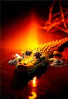 Free photo close up on crocodile in neon light