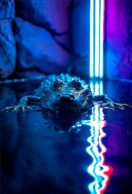 Free Photo close up on crocodile in neon light