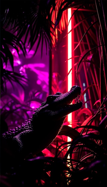 Free photo close up on crocodile in neon light