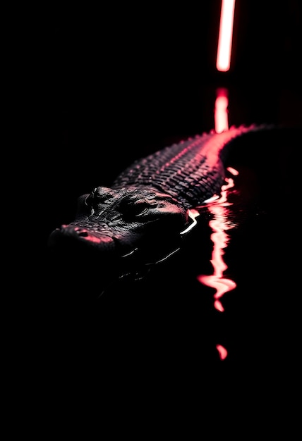 Free photo close up on crocodile in neon light