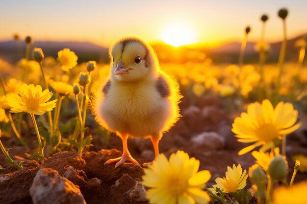 Close up on cute baby chicken