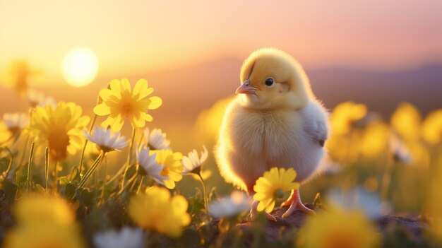 Close up on cute baby chicken