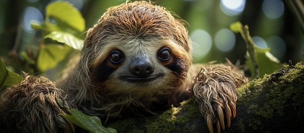 Free Photo close up of a cute sloth resting on a tree branch