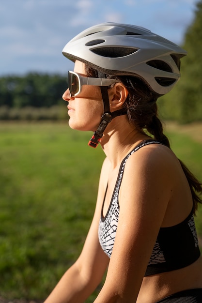 Close up of a cyclist woman outdors