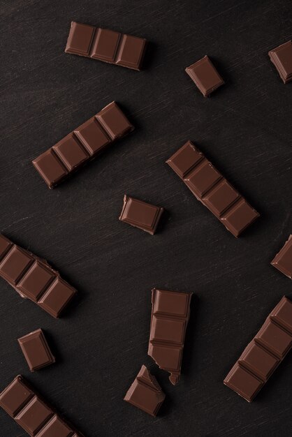 Close-up of dark chocolate bar tiles