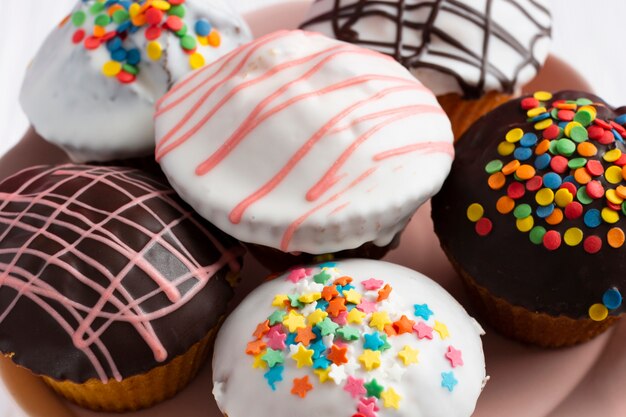 Close-up of decorated cupcakes