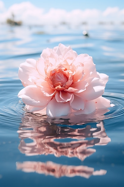 Free photo close up on delicate peony in water