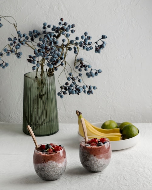 Free photo close up on delicious acai cereal bowl