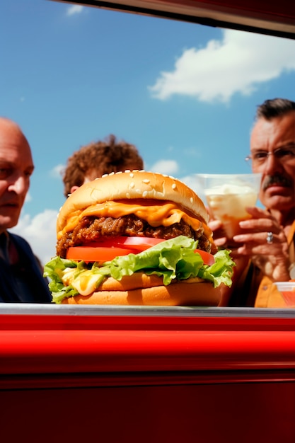 Free photo close up on delicious burger meal